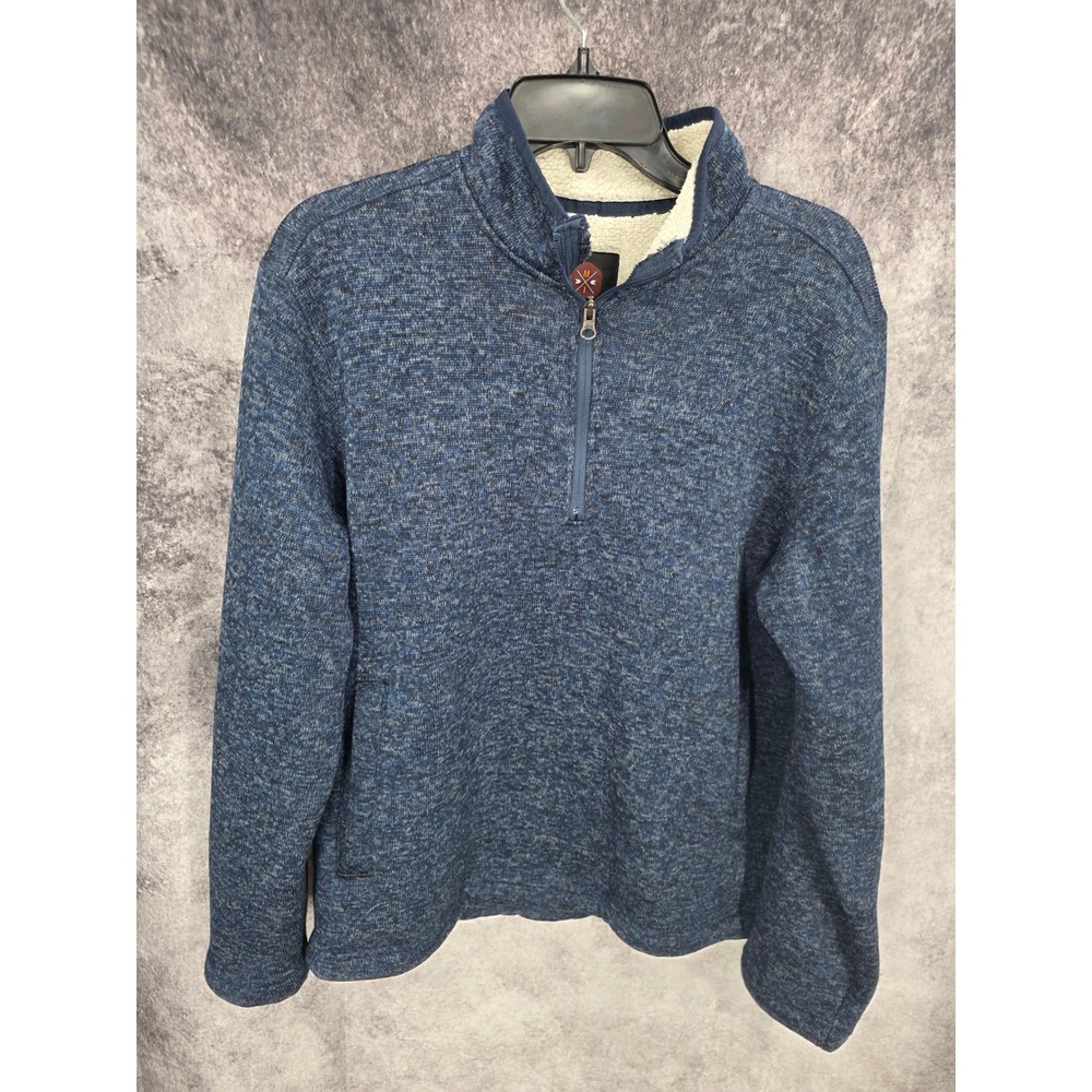 Mountain and Isles Sweater Mens Medium Blue 1/4 Zip Pullvoer Sherpa Lined Cozy